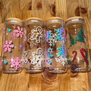 Custom Holiday Glass Tumblers with Festive Designs